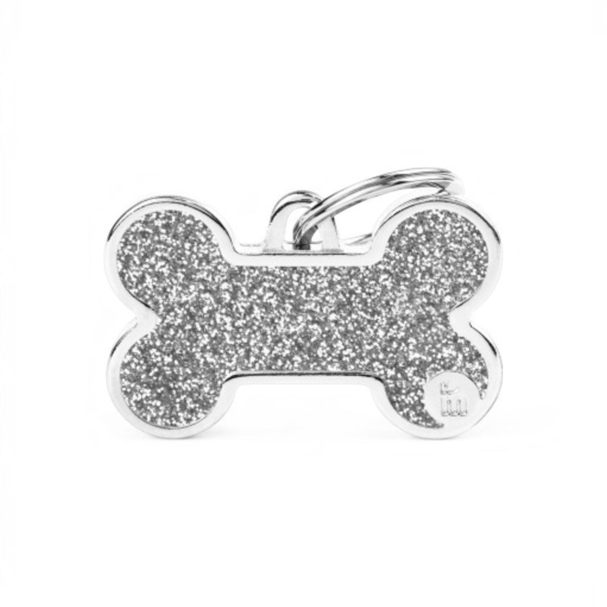 Medaglietta a forma di osso con glitter grigio per il collare del cane - Shine Osso Glitter Grigio MyFamily