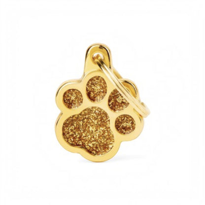 Medaglietta a forma di zampa con glitter ggold per il collare del cane - Shine Zampa Glitter Gold MyFamily