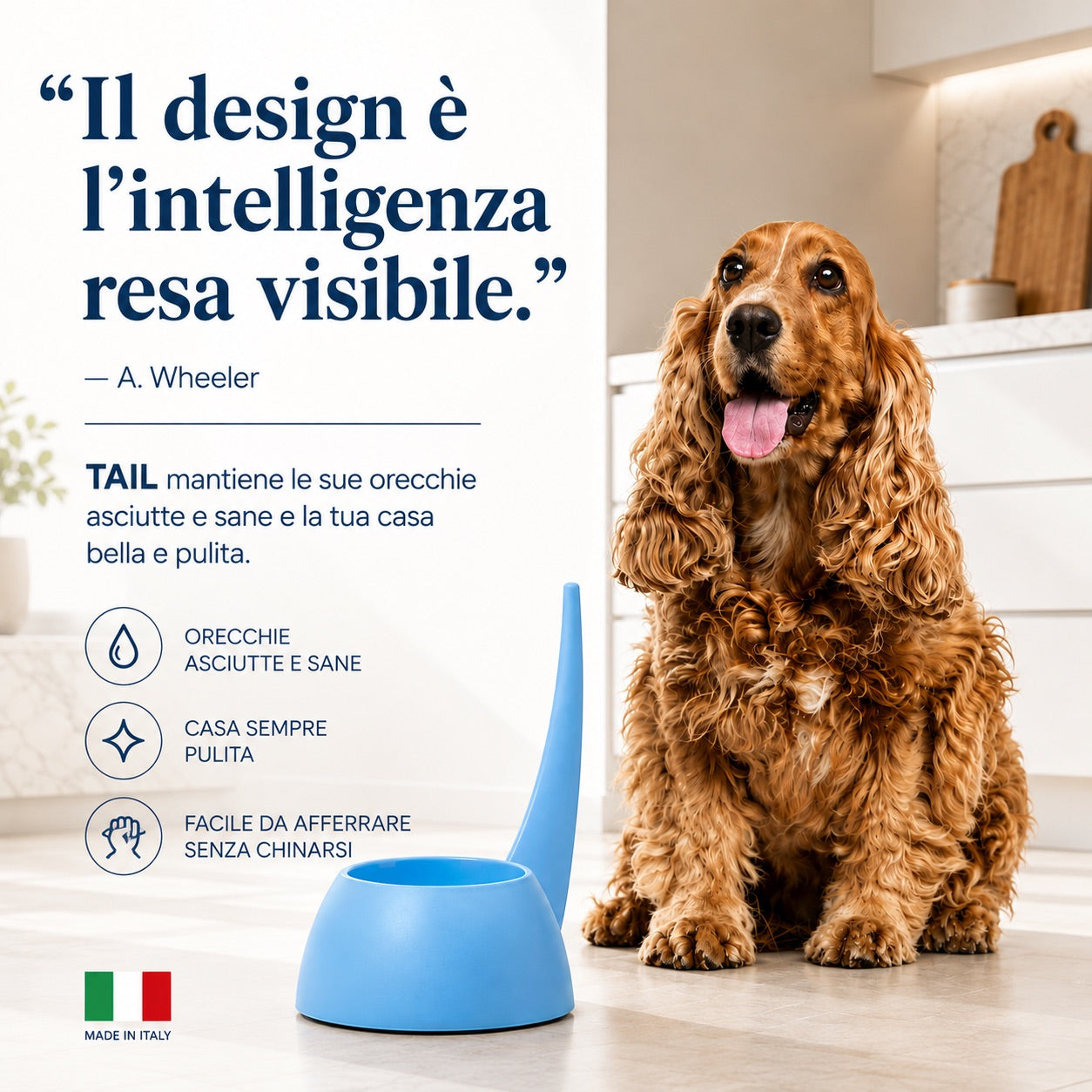 Ciotola salva-orecchie per Cocker Spaniel e Basset Hound Made in Italy - Tail United Pets