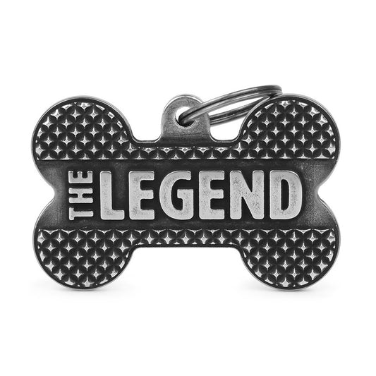 Medaglietta a osso in argento antico con scritta The Legend per cani - MyFamily