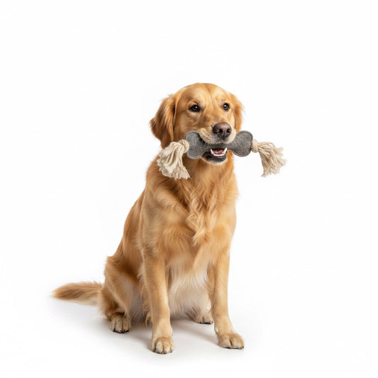 Tira e molla per cani in feltro di lana e canapa naturale con Golden Retriever – gioco artigianale sostenibile | Pawsome Toy