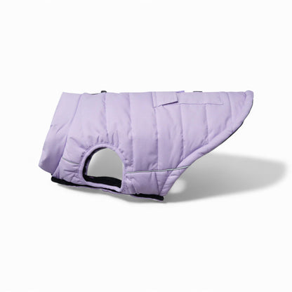 Vista del sottopancia del giubbino impermeabile lilla - WarmShield Spark Paws