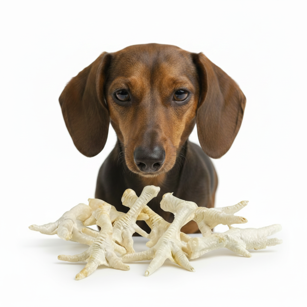Dachshund con zampe di gallina soffiate in primo piano – snack naturale 100% senza glutine | Gusto Pet Food | DOG IS GOOD