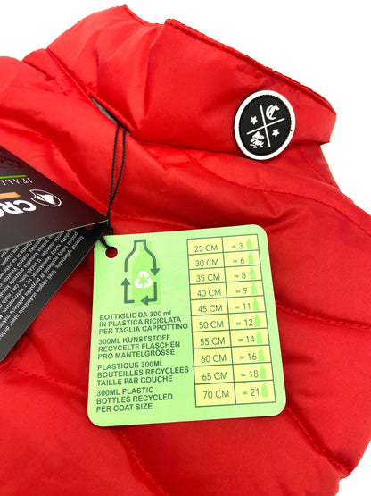 Giubbotto imbottito impermeabile rosso per cani retro - Eco Leaves Red Croci